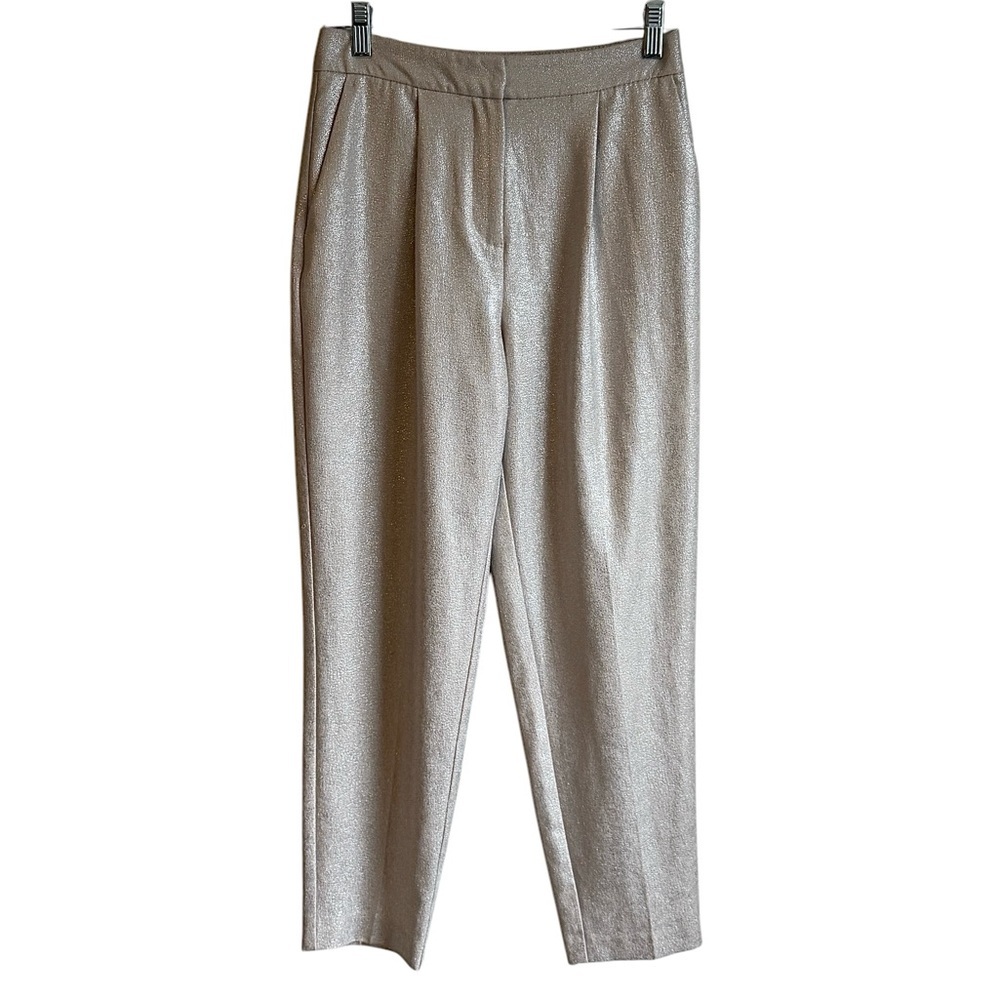 Zara Gold Metallic Flecked High Rise Pleated Cropped Trouser Pants Size XS